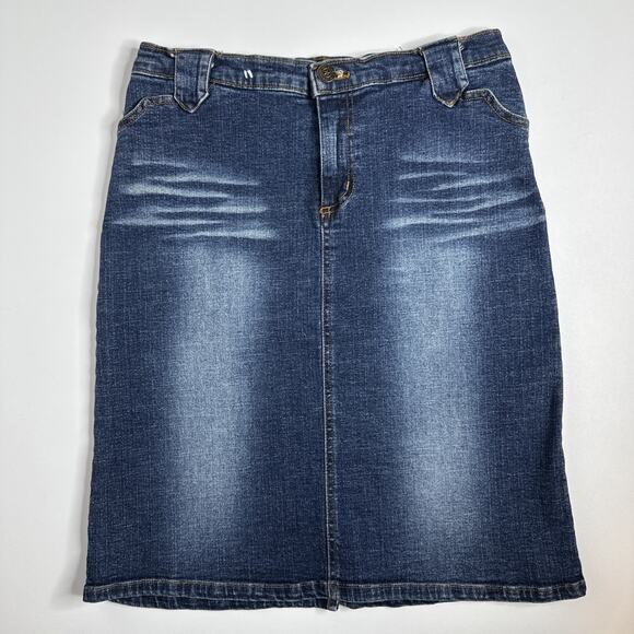 Vintage y2k Forever 21 Womens Medium Wash Denim Jean Knee Length Skirt Medium - Picture 1 of 6